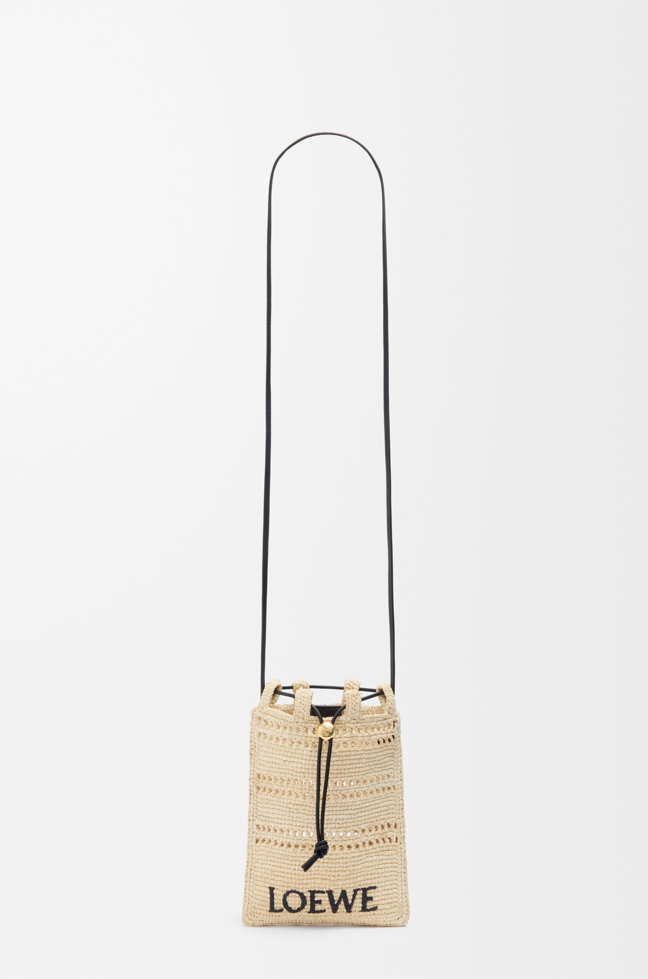 LOEWE Drawstring pocket in raffia Natural/Black