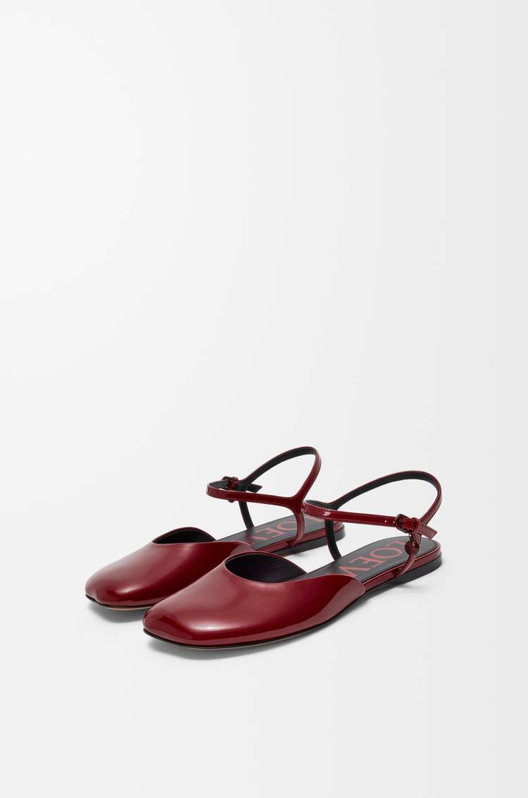 LOEWE Toy ankle strap ballerina in soft patent lambskin Dark Red