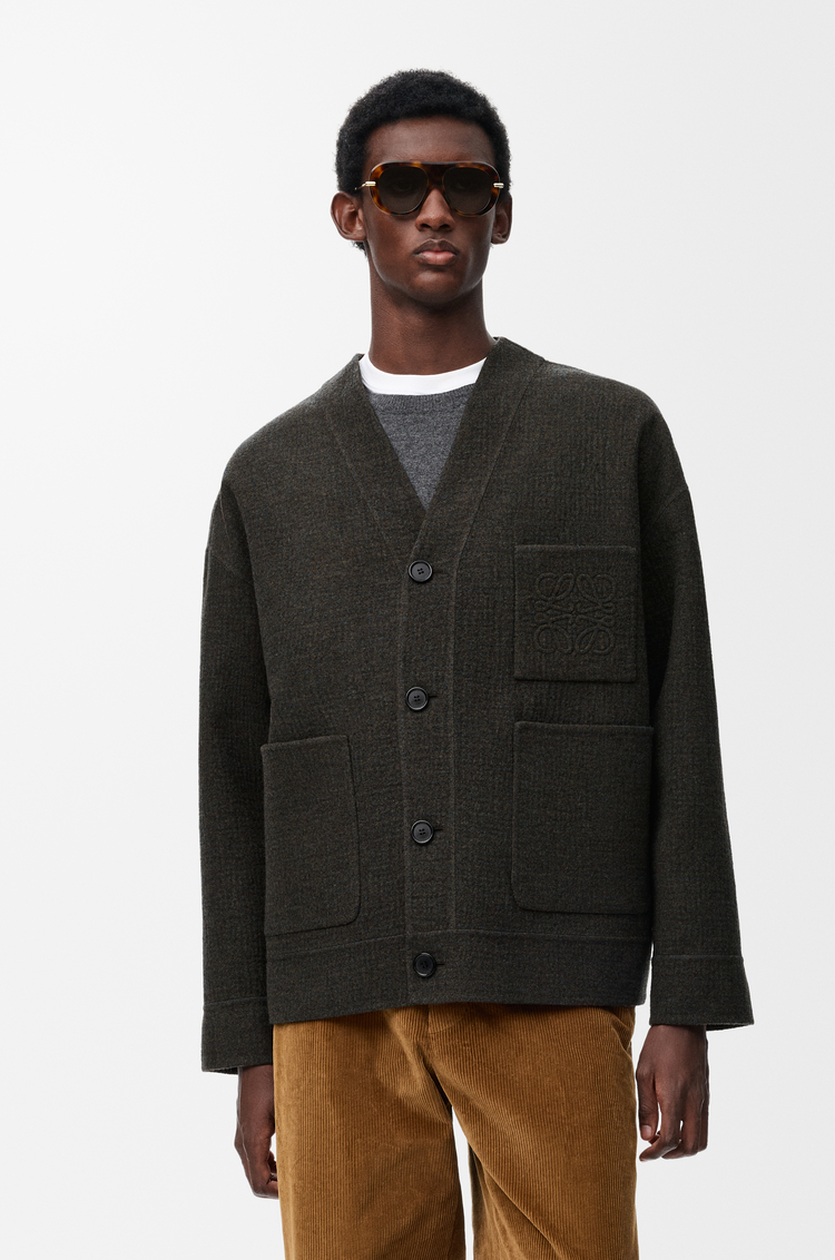 LOEWE Cardigan in wool and silk Khaki Brown/Blue
