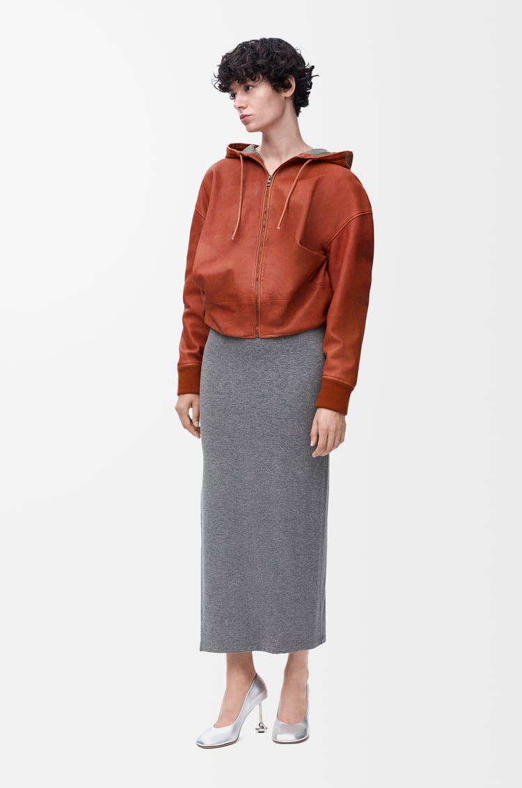 LOEWE Sudadera drapeada con capucha en piel napa de cordero Naranja