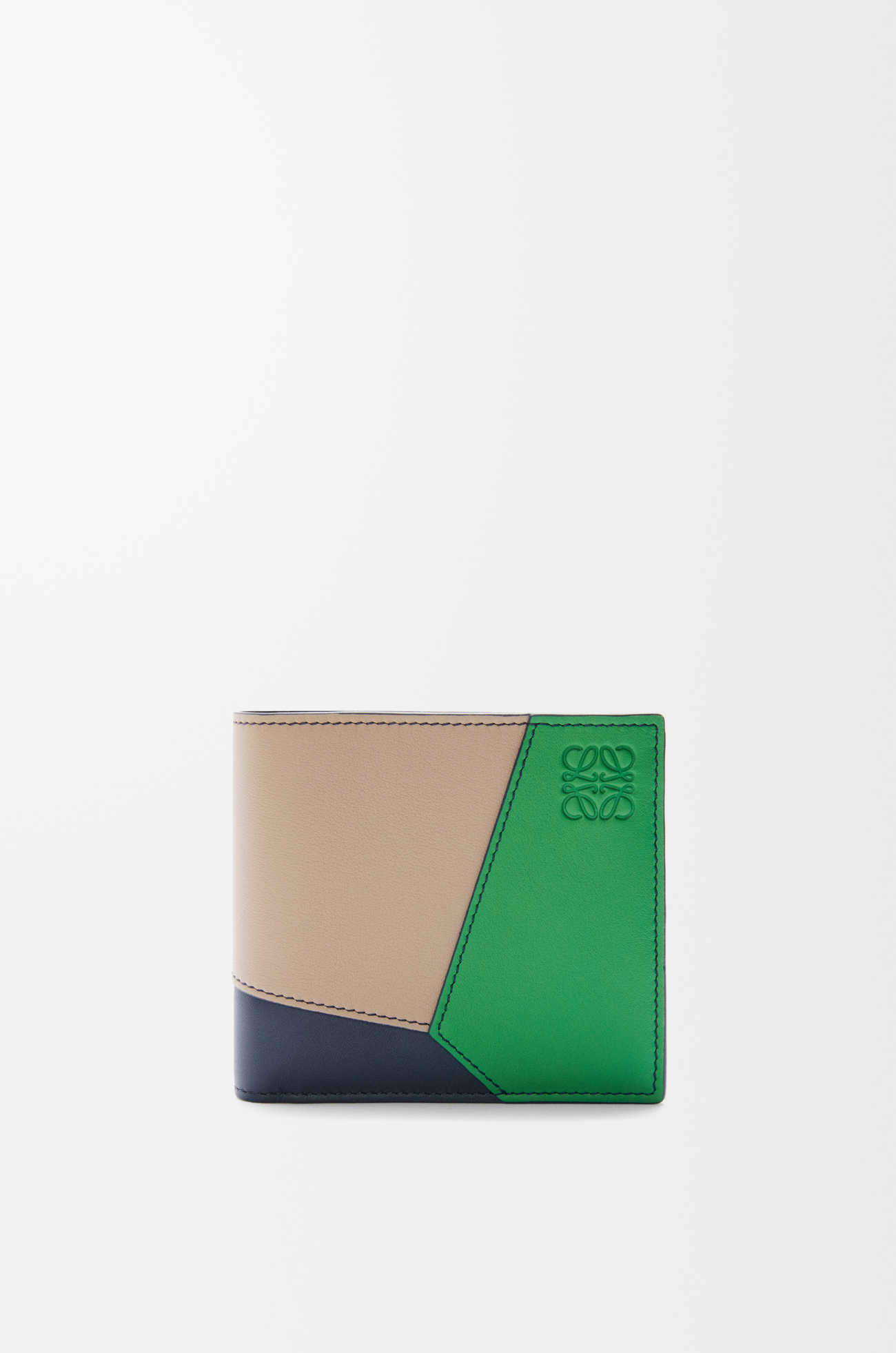LOEWE Cartera Puzzle con dos pliegues y monedero en piel de ternera Arena/Verde Tropical