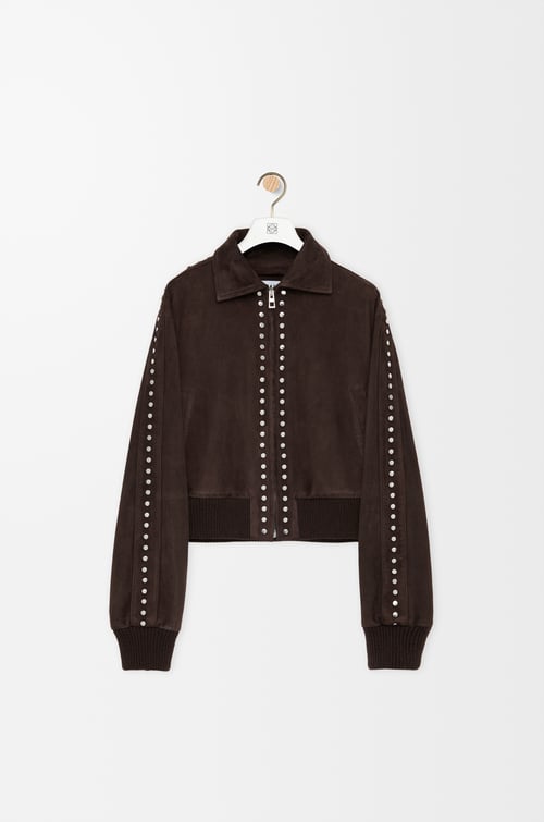 LOEWE Bomber jacket in suede lambskin Dark Brown