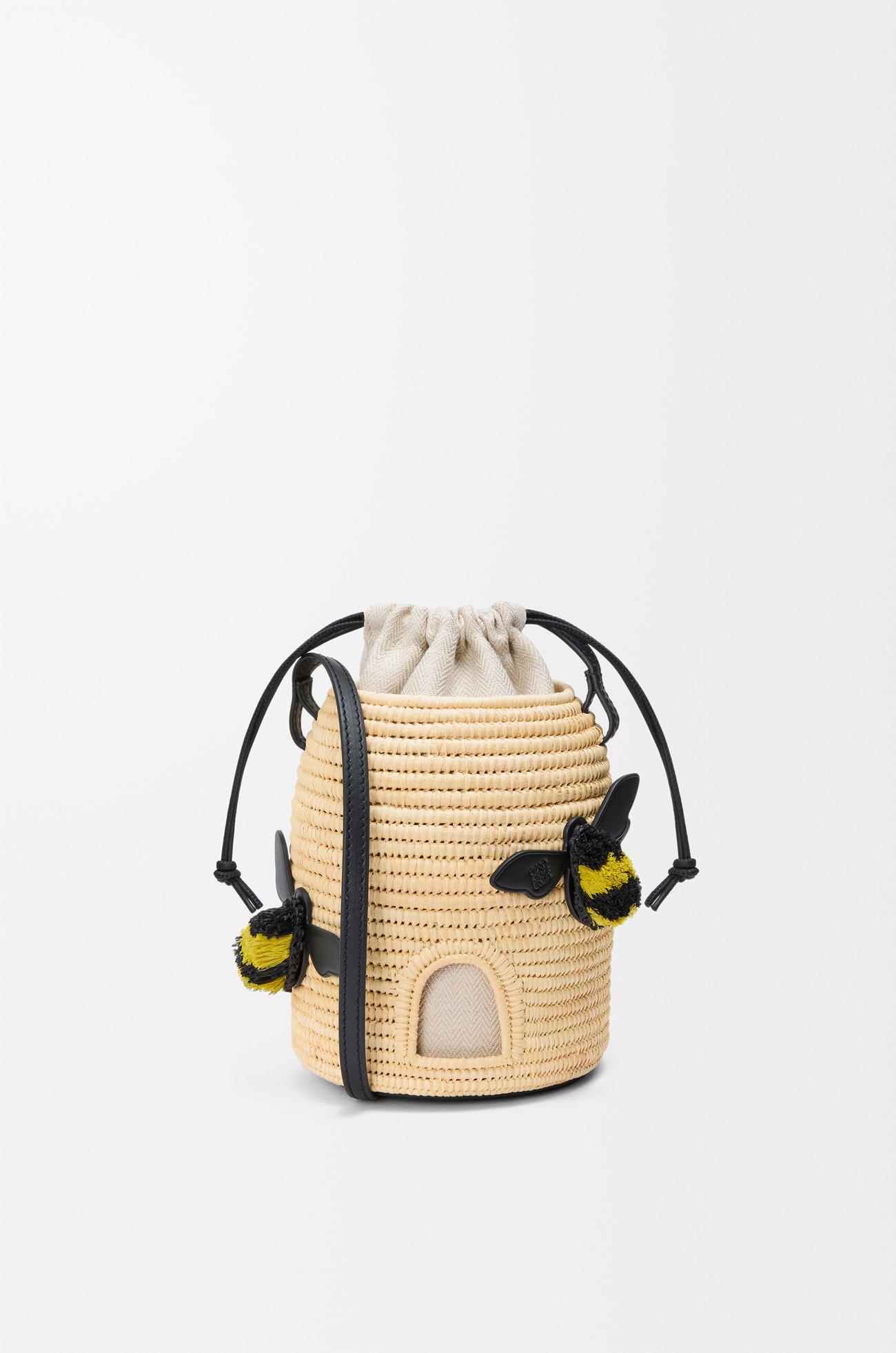 LOEWE Beehive basket in raffia and calfskin Natural