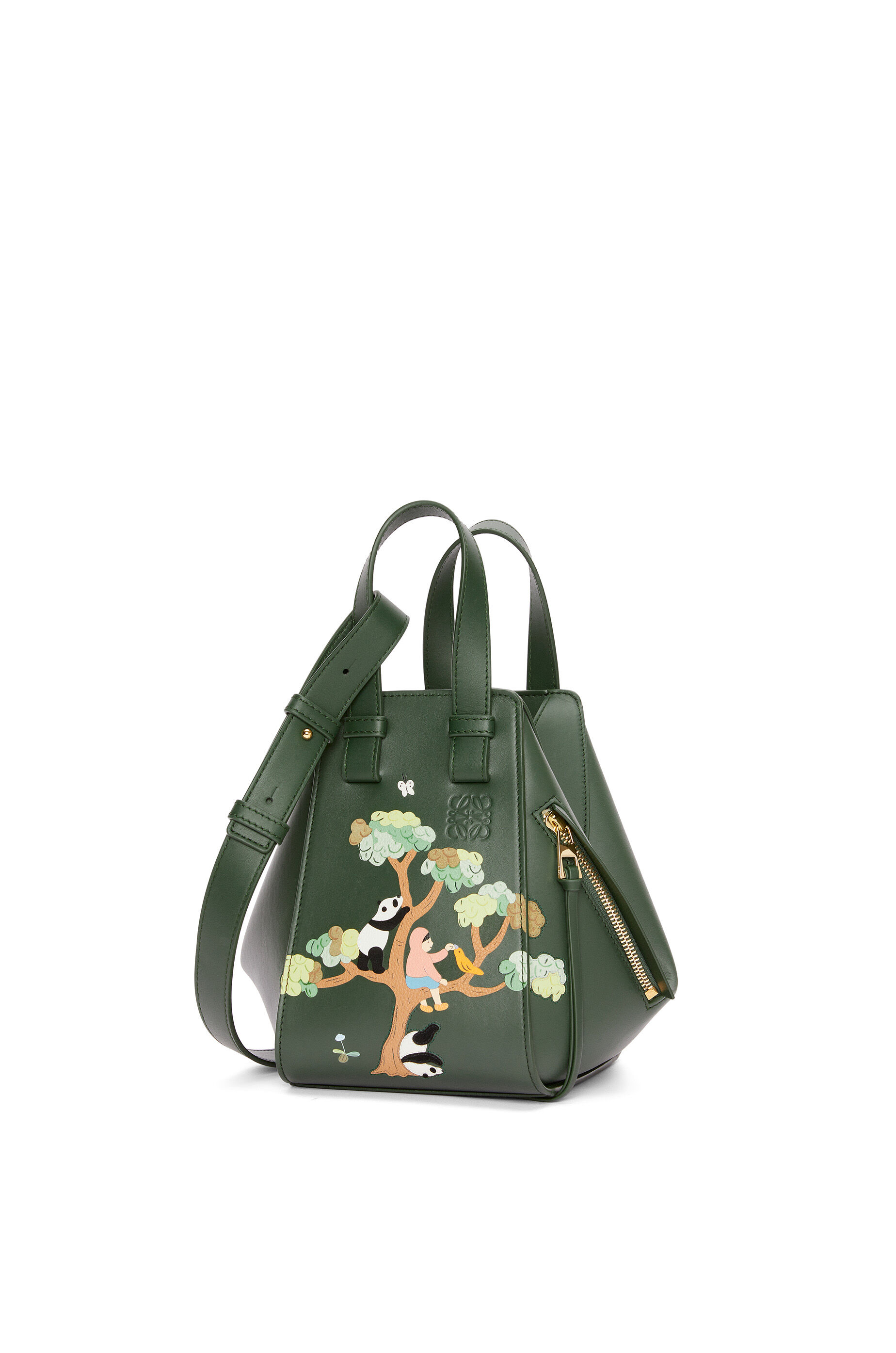 Panda compact Hammock bag in satin calfskin Bottle Green LOEWE