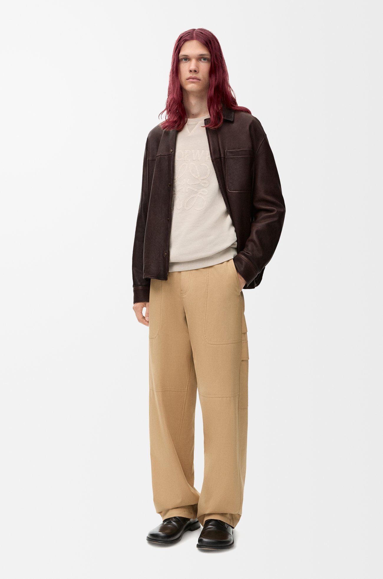 LOEWE Overshirt in nappa lambskin Dark Brown