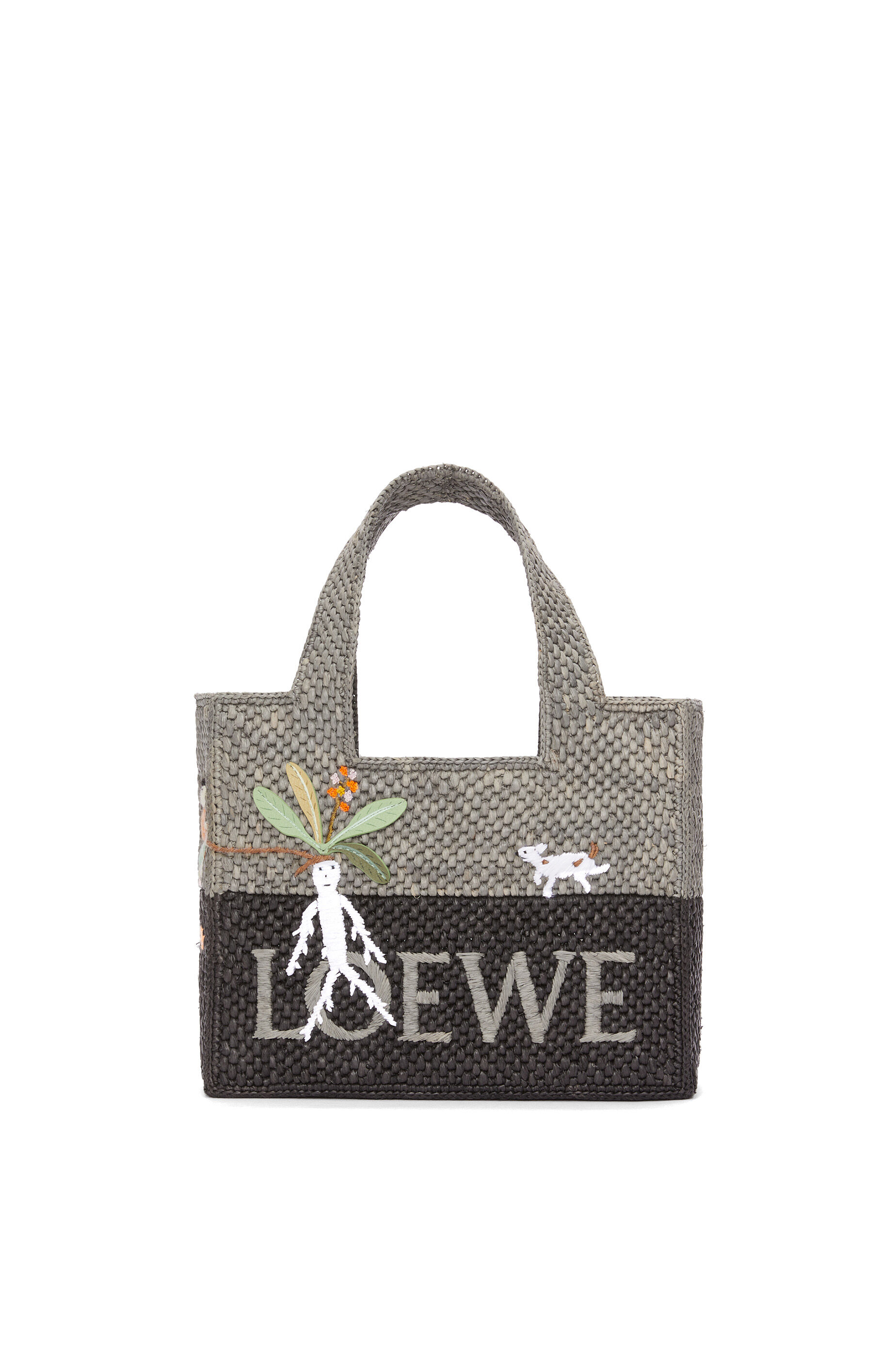 Bolso Font Tote Mandragora peque o en rafia Gris Perla Gris Oscuro