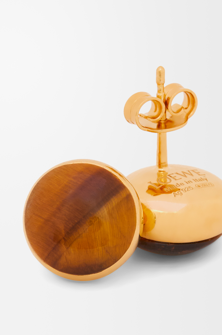 LOEWE Anagram Pebble stud earrings in sterling silver and tiger eye Gold/Brown