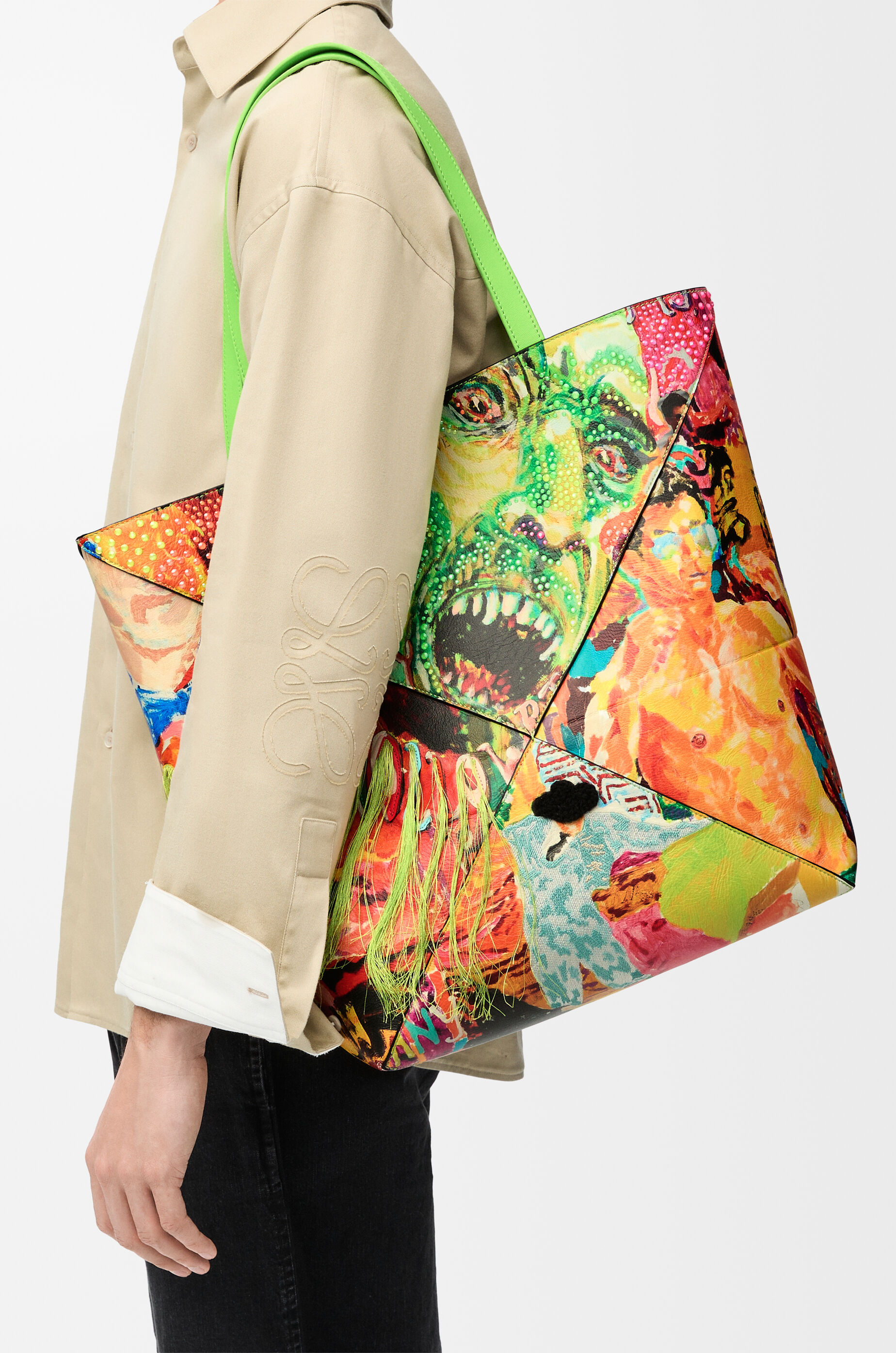XL Puzzle Fold tote in classic calfskin Green - LOEWE