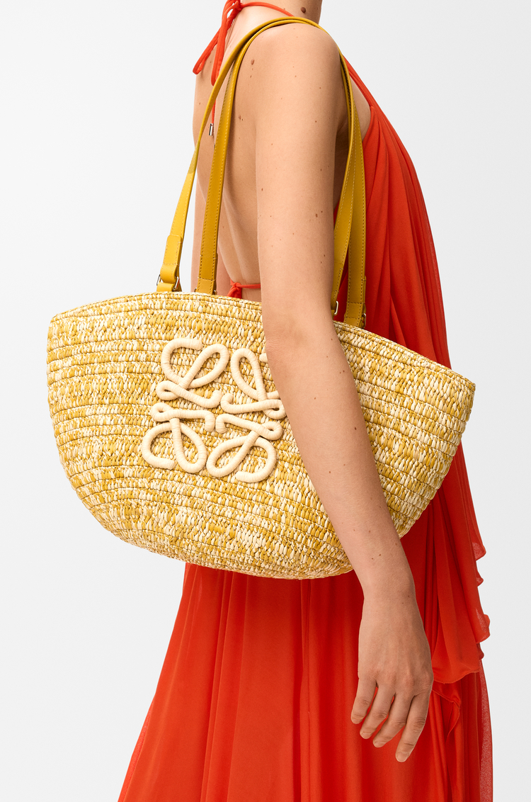 LOEWE Medium Eclipse basket in raffia and calfskin Mustard