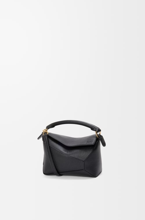 LOEWE Mini Puzzle Edge Tasche aus weichem, genarbtem Kalbsleder Schwarz