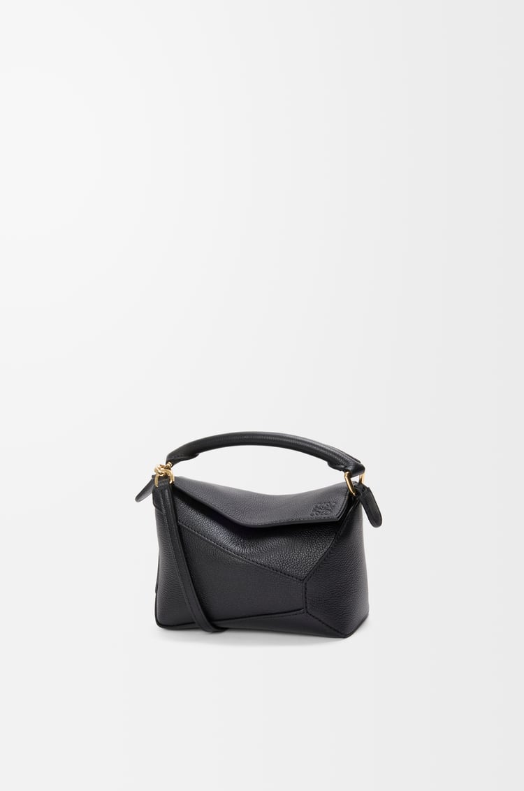 LOEWE Mini Puzzle Edge Tasche aus weichem, genarbtem Kalbsleder Schwarz