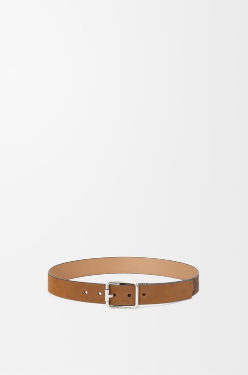 LOEWE Double Roller Curve belt in pressed suede Cognac/Vintage Palladium