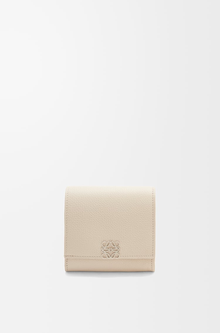 LOEWE Anagram compact flap wallet in pebble grained calfskin Light Ghost