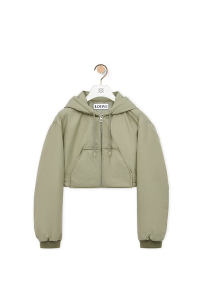 LOEWE Cropped hooded jacket in cotton blend Laurel Green