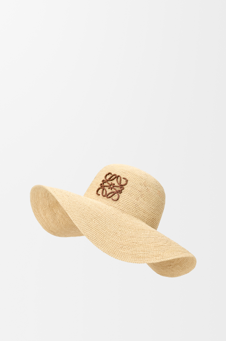 LOEWE 拉菲草和牛皮革遮阳帽 自然色