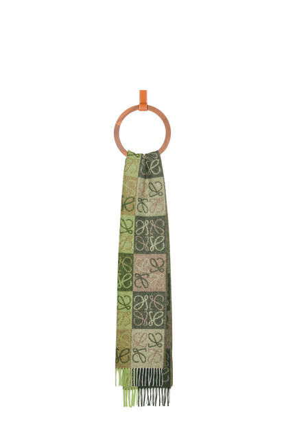 LOEWE Bufanda en damero en lana y cashmere Bottle Green/Khaki