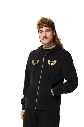 LOEWE Rainbow patch zip-up hoodie in cotton Washed Black plp_rd