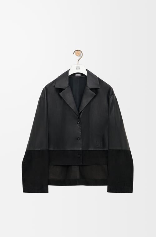 LOEWE Pyjama blouse in nappa lambskin and suede goatskin Black plp_rd
