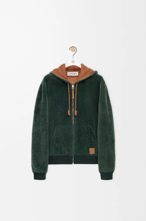 LOEWE Felpa con cappuccio in shearling Marrone/Verde Scuro