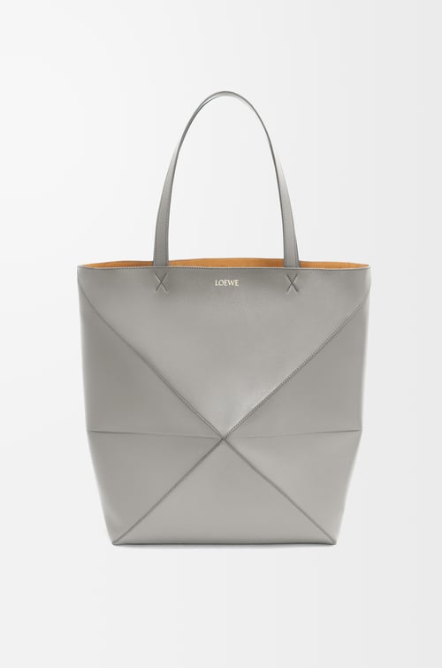 LOEWE XL Puzzle Fold tote in shiny calfskin Pearl Grey