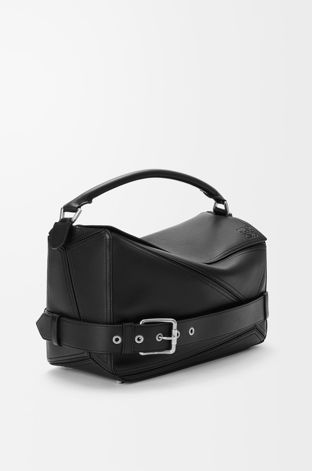 LOEWE Große Puzzle Biker Tasche aus glänzendem Kalbsleder Schwarz