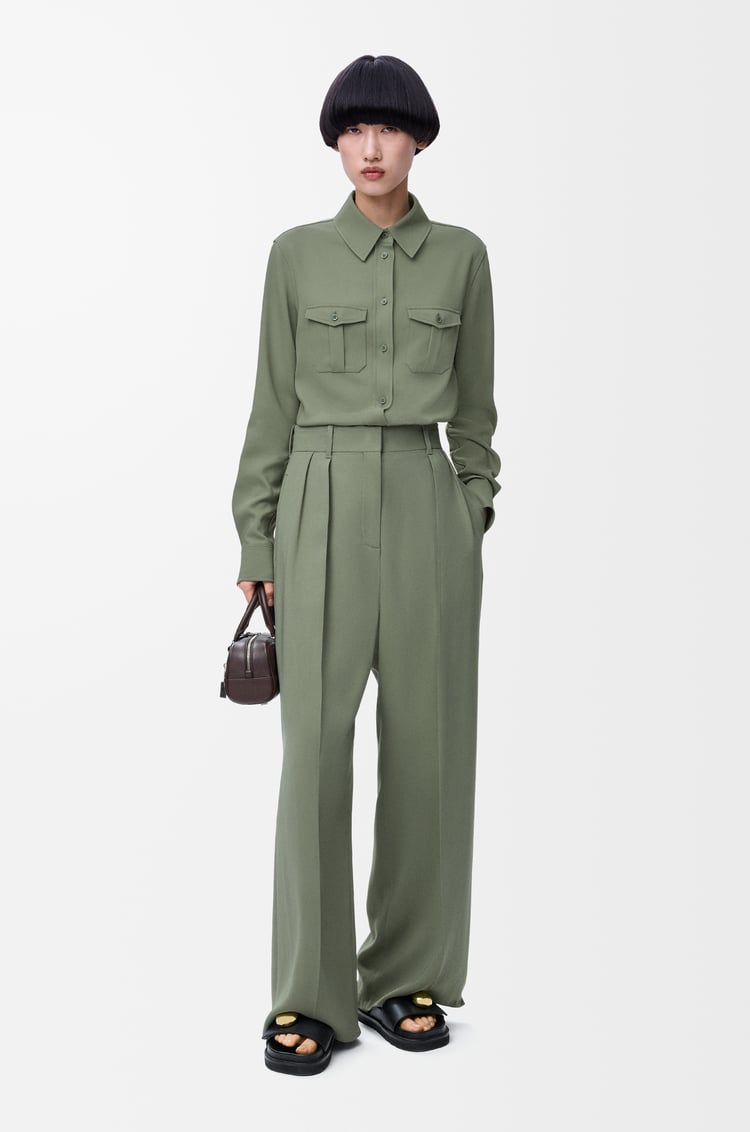 LOEWE Camisa en mezcla de viscosa elástica Verde Caqui Claro