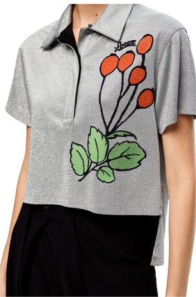 LOEWE Cropped embroidered polo top Silver plp_rd