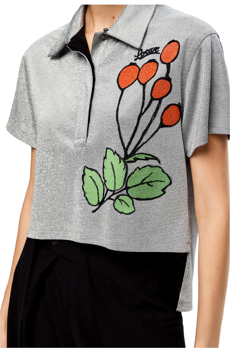 LOEWE Cropped embroidered polo top Silver pdp_rd