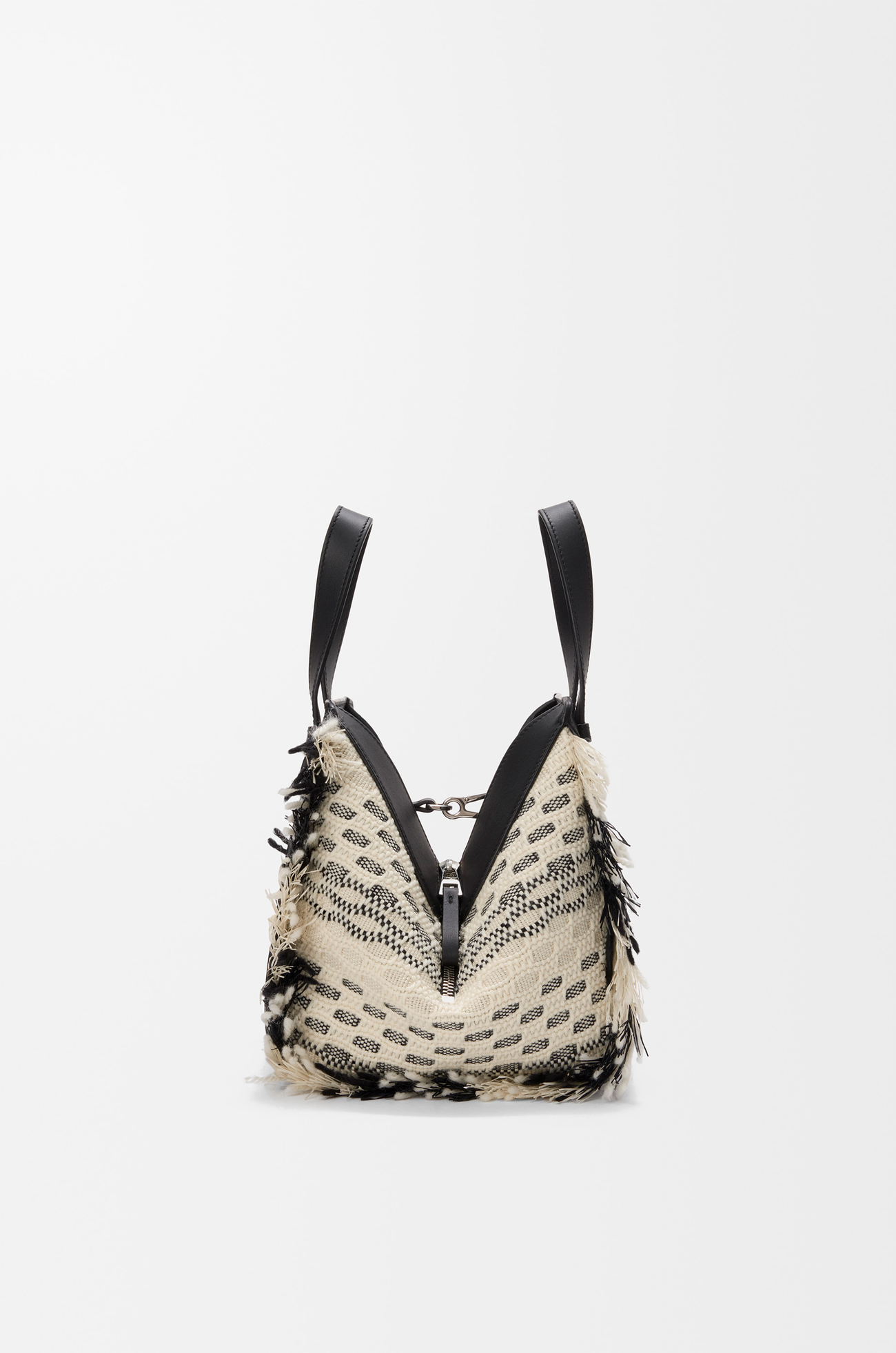 LOEWE Sac Hammock Compact en textile tissé Noir/Blanc
