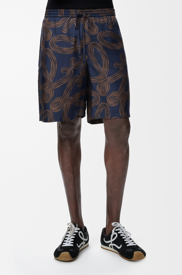 LOEWE Shorts in silk Navy/Brown