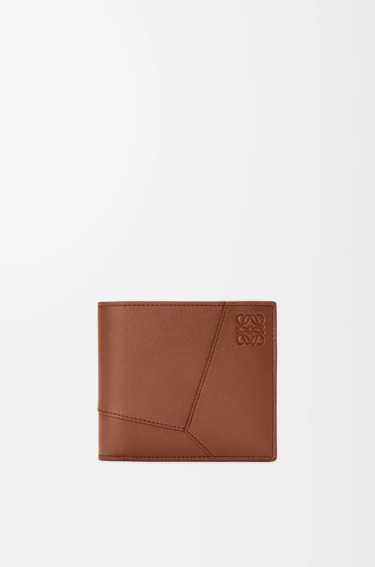 LOEWE 經典小牛皮 Puzzle 雙摺硬幣皮夾 布朗尼色