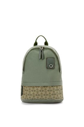 LOEWE Round Slim Backpack in canvas and Anagram jacquard Khaki Green