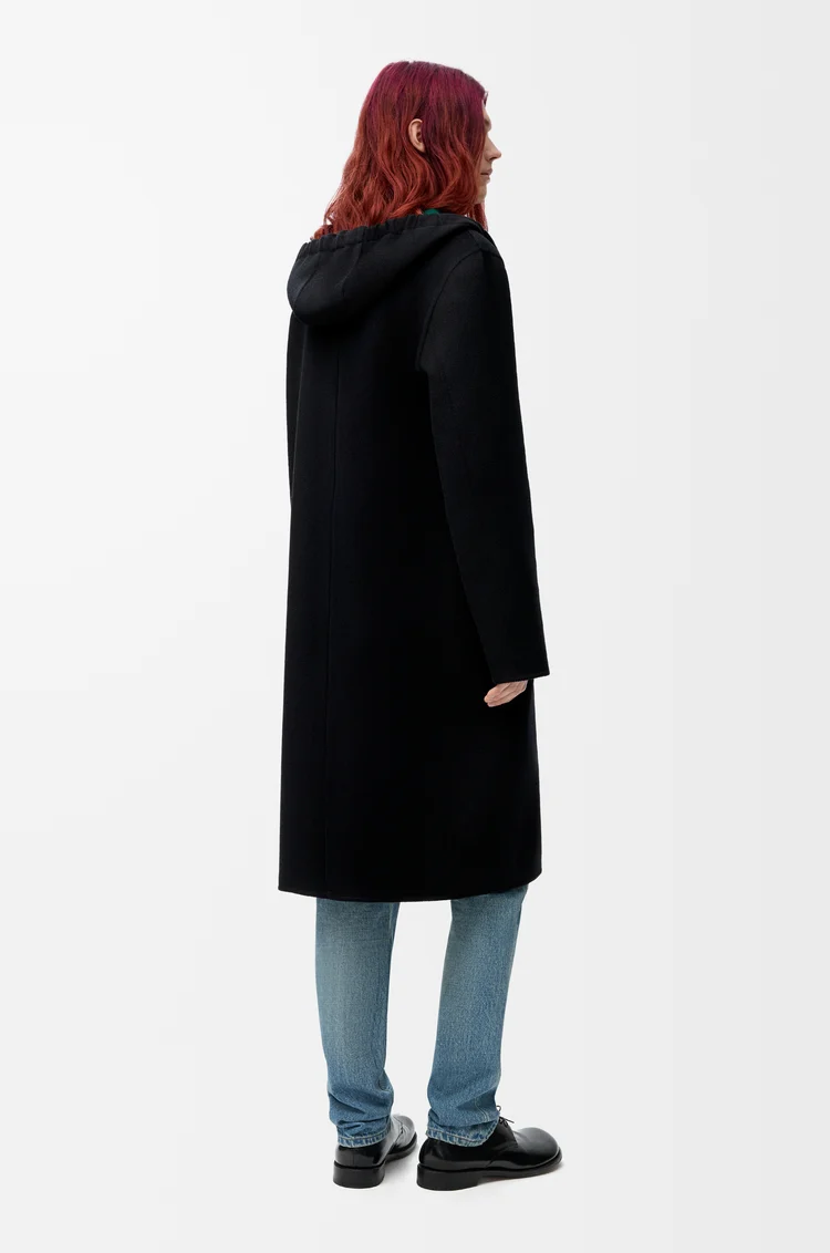 LOEWE Cappotto con cappuccio in lana e cashmere Nero/Verde