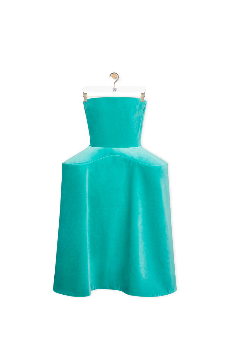 LOEWE Peplum bustier dress in cotton velvet Caribbean Blue