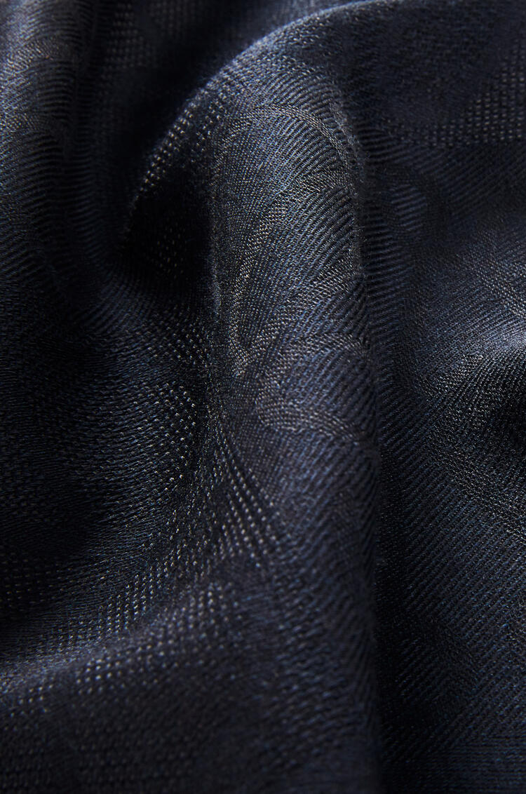 LOEWE Bufanda Damero en lana y seda Azul Oscuro