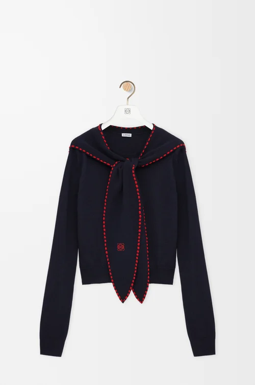 LOEWE スカーフセーター（ウール） ネイビー/レッド