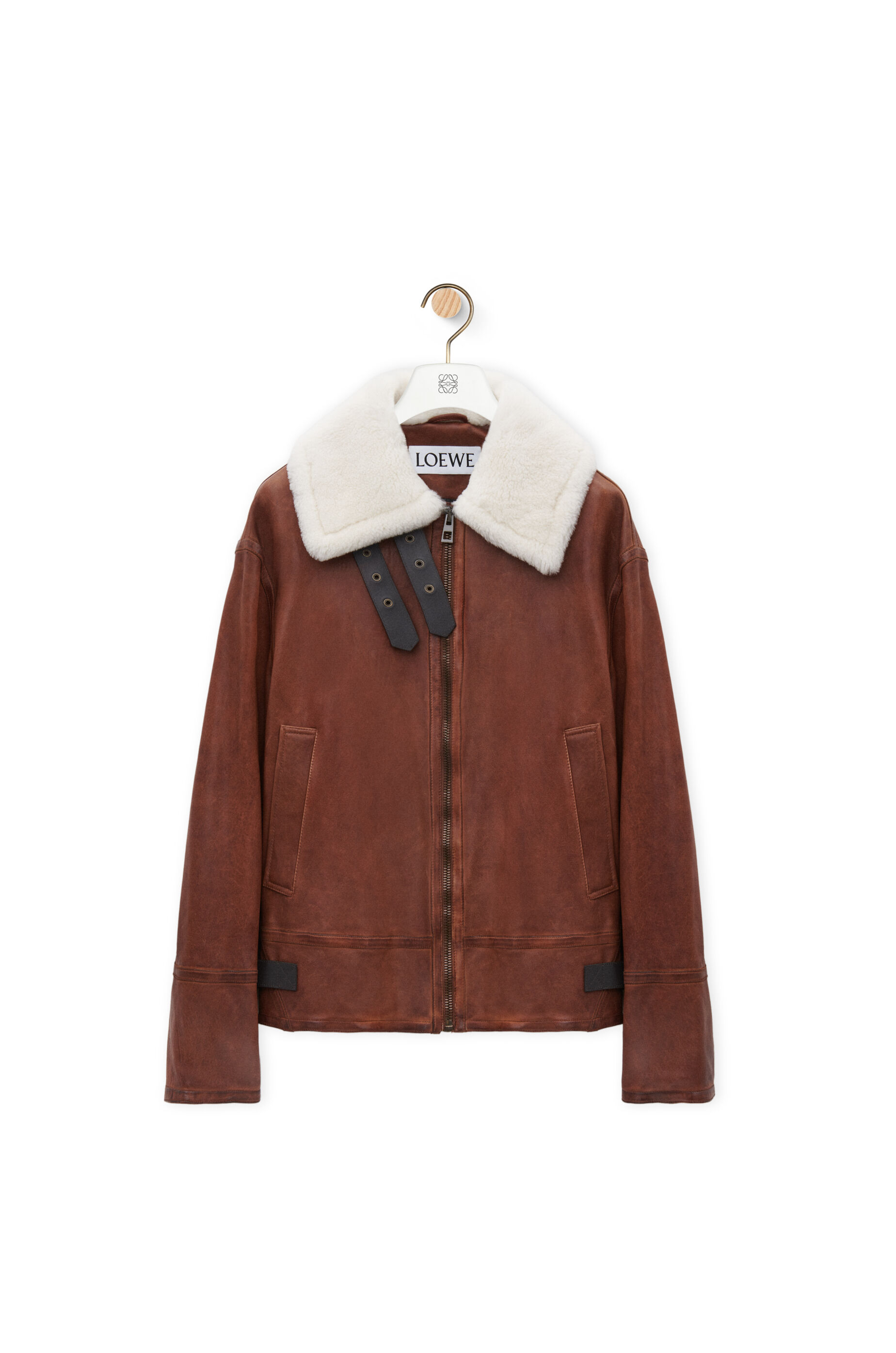LOEWE ロエベ レザージャケット ぬるい ブラウン ダウンライナー付 メンズ48