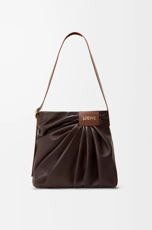 LOEWE Draped tote in mellow nappa lambskin Dark Chestnut