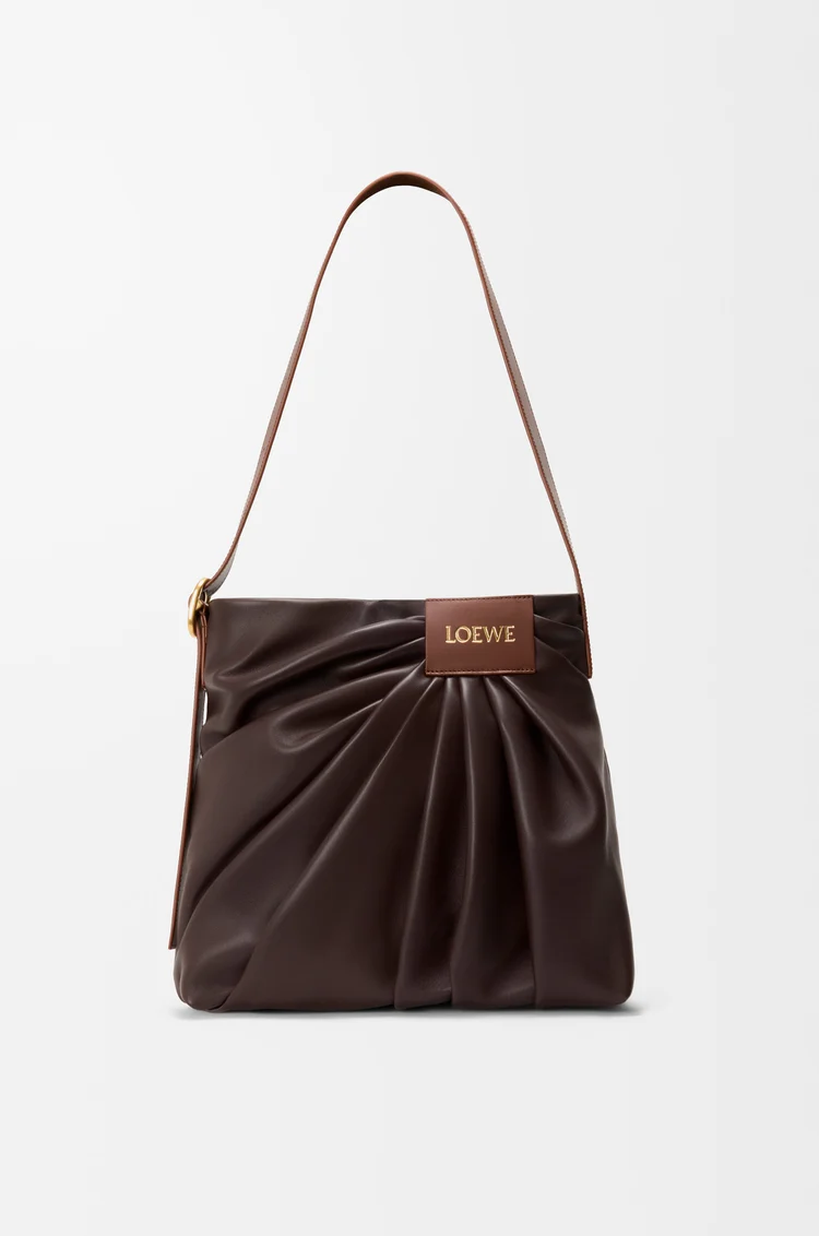 LOEWE Draped tote in mellow nappa lambskin Dark Chestnut