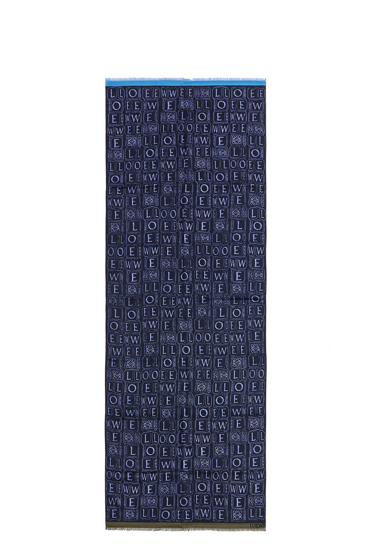 LOEWE ロエベ ダイス スカーフ (ウール＆シルク) ネイビー/ホワイト