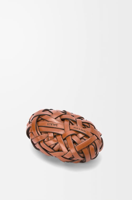 LOEWE Nest woven paperweight in stone and calfskin Tan