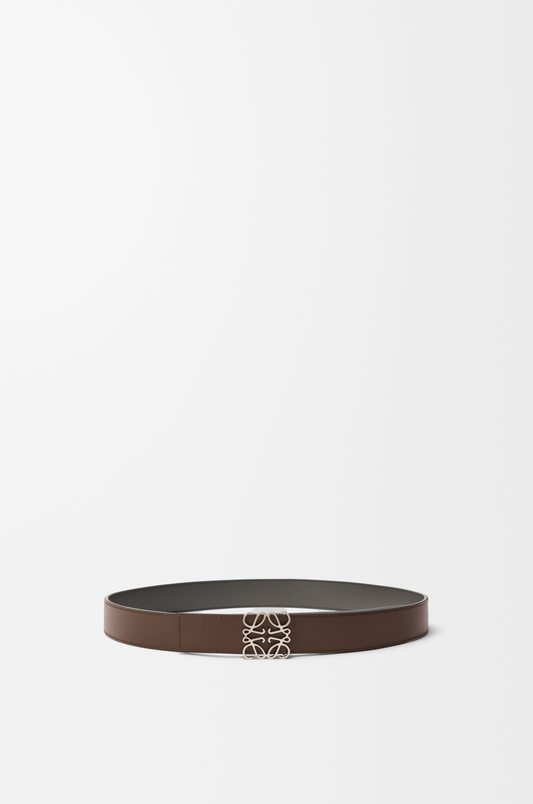 LOEWE Reversible Anagram belt in smooth calfskin Dark Grey/Dark Cigar/Palladium