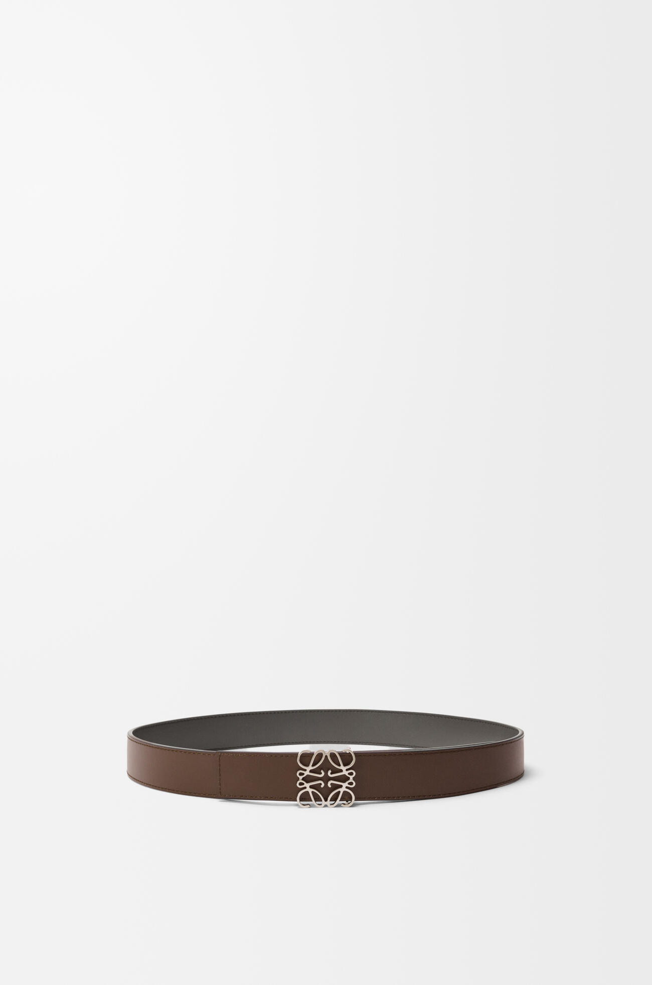LOEWE Reversible Anagram belt in smooth calfskin Dark Grey/Dark Cigar/Palladium