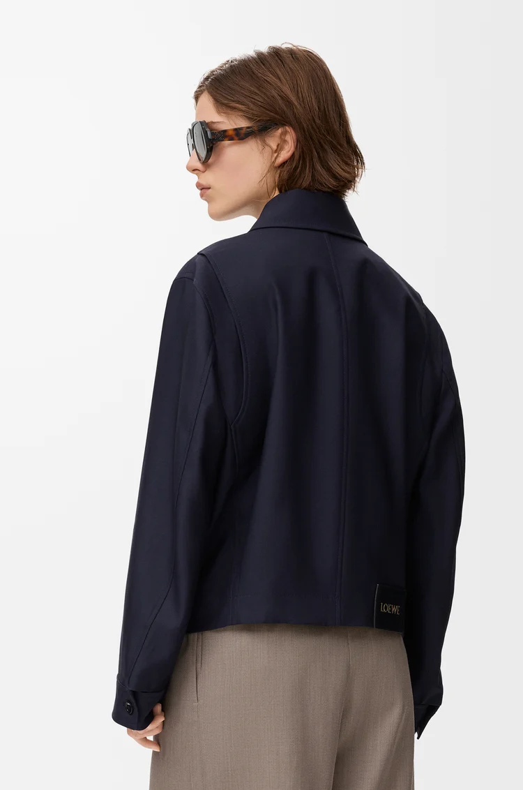 LOEWE 羊毛和真絲腰帶夾克 海軍藍