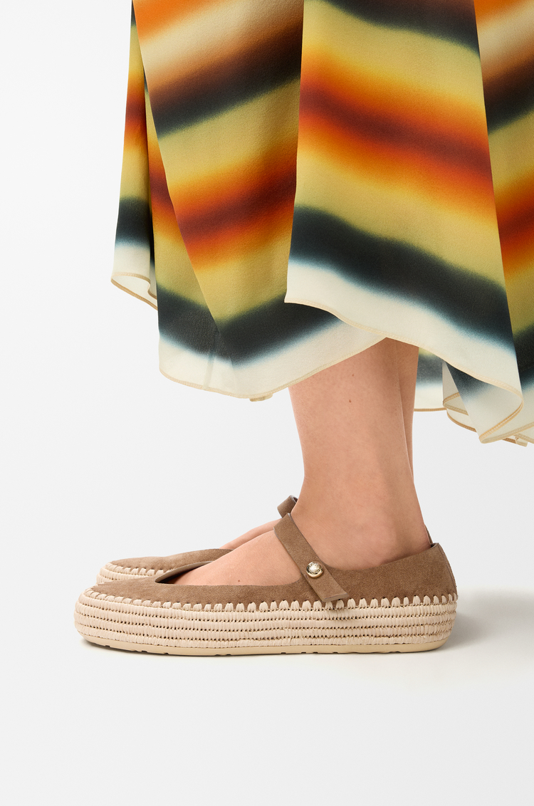 LOEWE リオ メリージェーン（スエード&ラフィア） ダークベージュ