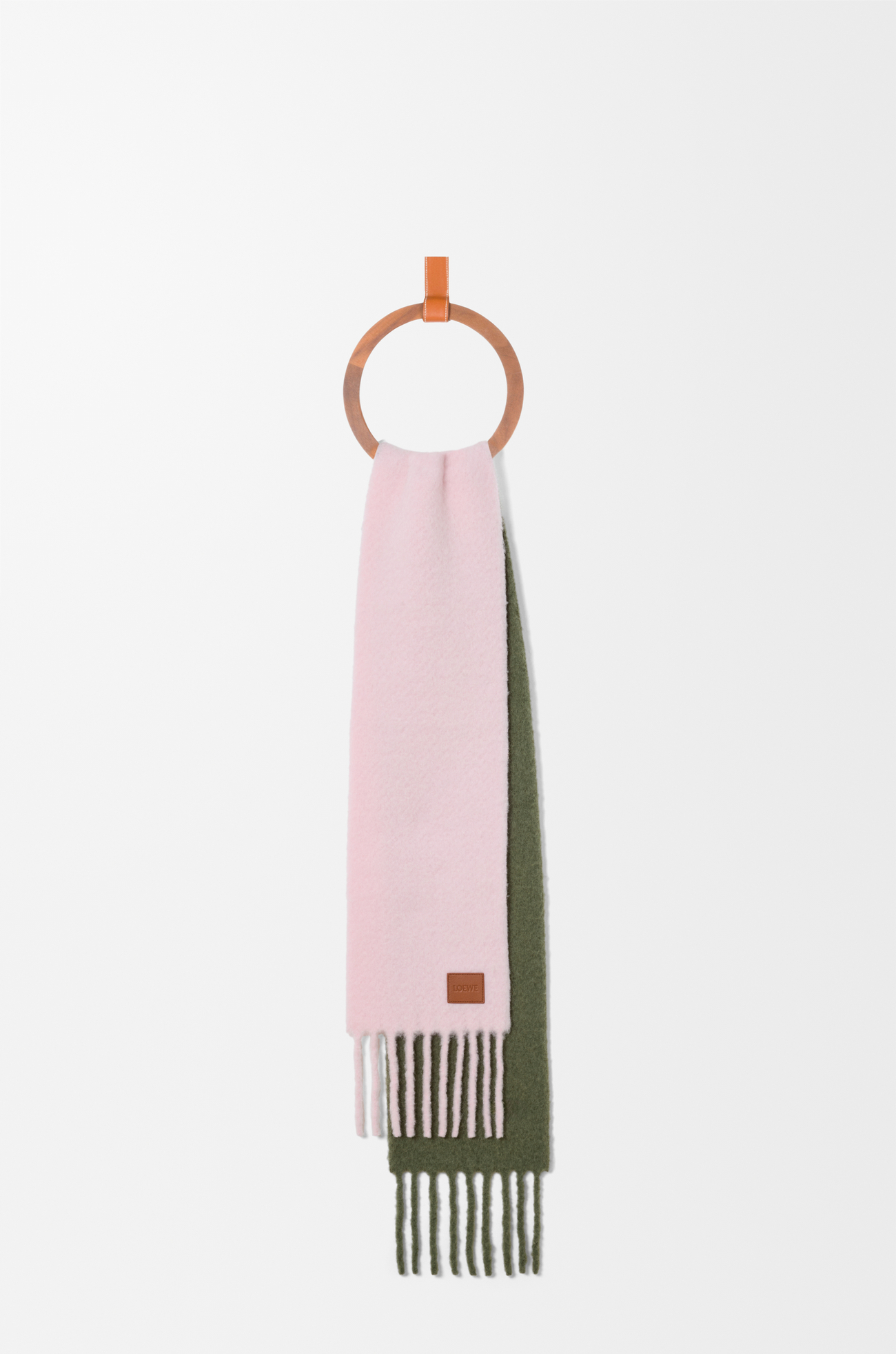 LOEWE Scarf in alpaca and wool blend Soft Pink/Khaki Green