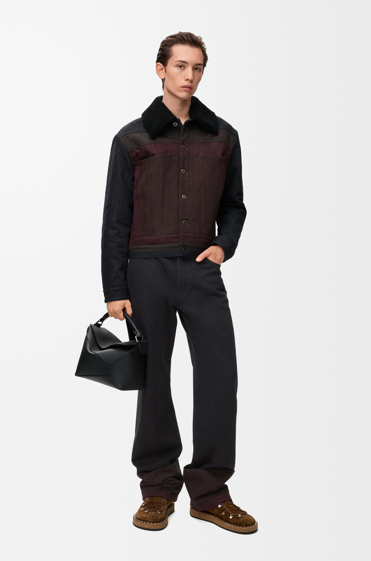 LOEWE Turn-up jeans in denim Black/Burgundy