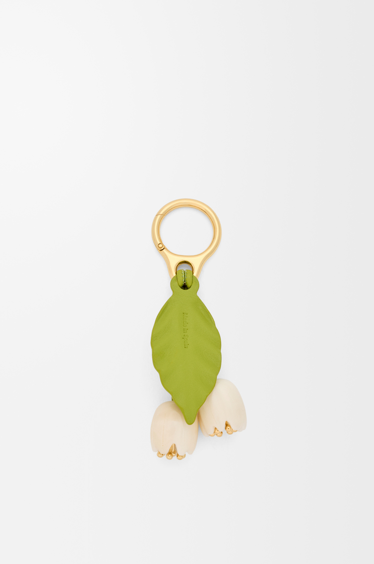 LOEWE Flower charm in classic calfskin White/Green