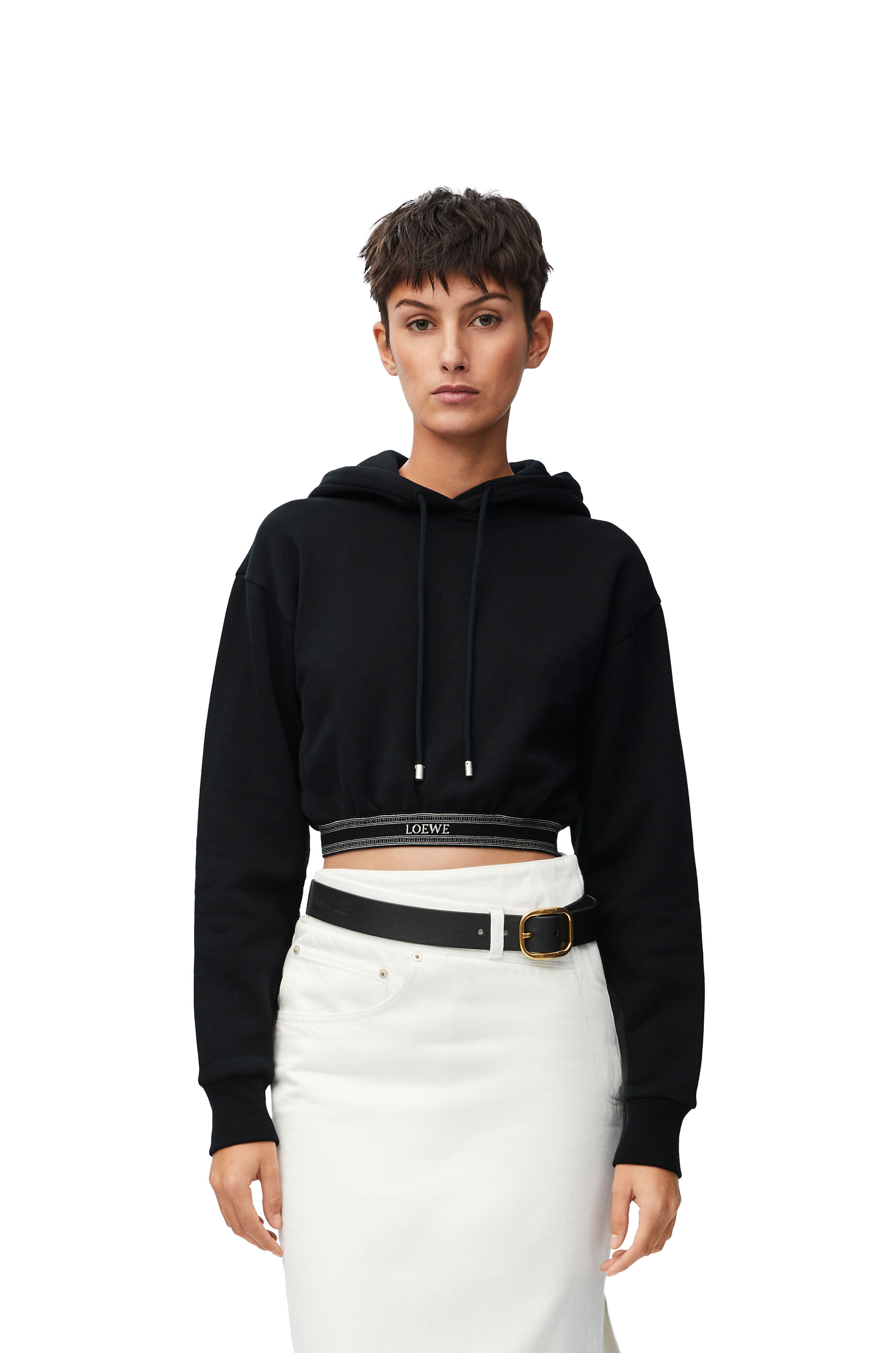 Cropped hoodie in cotton and cashmere Black LOEWE