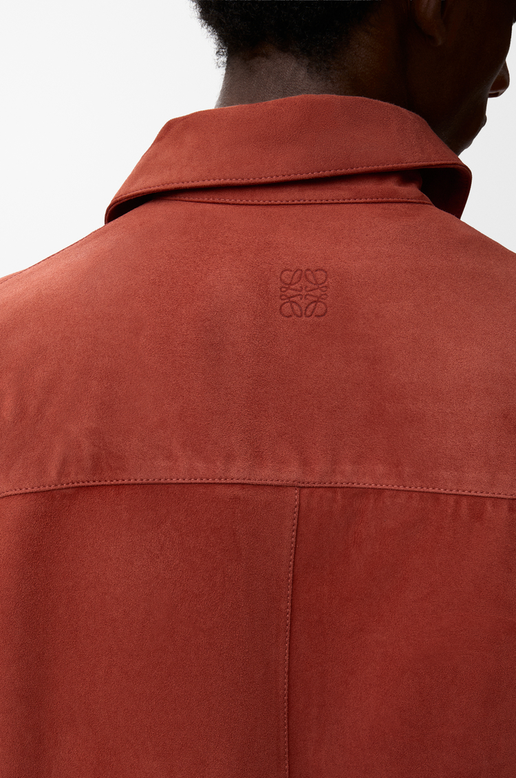 LOEWE 麂皮山羊皮短袖襯衫 深橘色